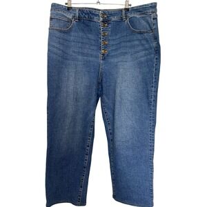 Talbots Jeans Womens 18 Blue Everyday Relaxed High Rise Button Fly Denim Crop